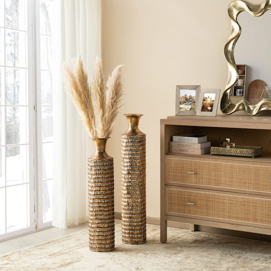 Glitzhome® Gold Embossed Verdigris Metal Floor Vases Set
